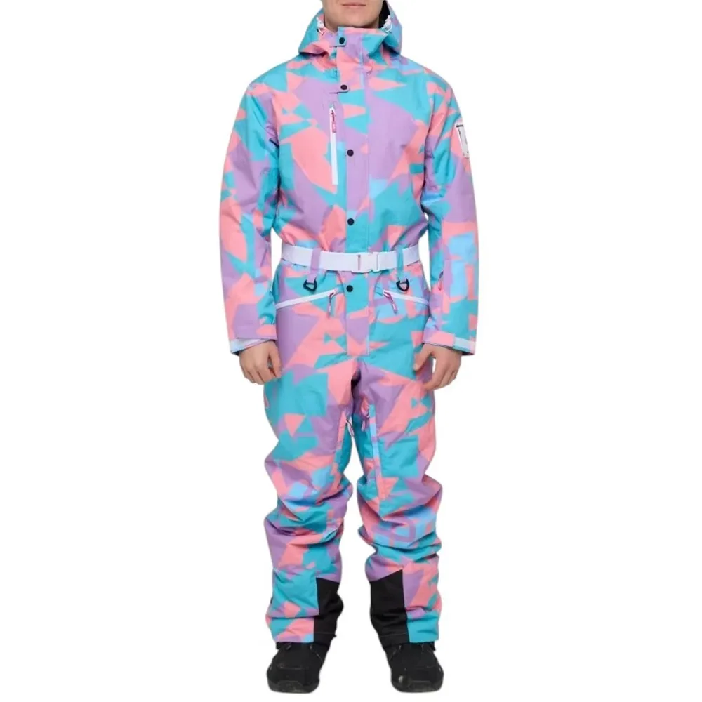 

For Wholesale Premium Quality New Arrival Waterproof Geometric Print One-Piece Wind-Resistant Polyester Ski Suit