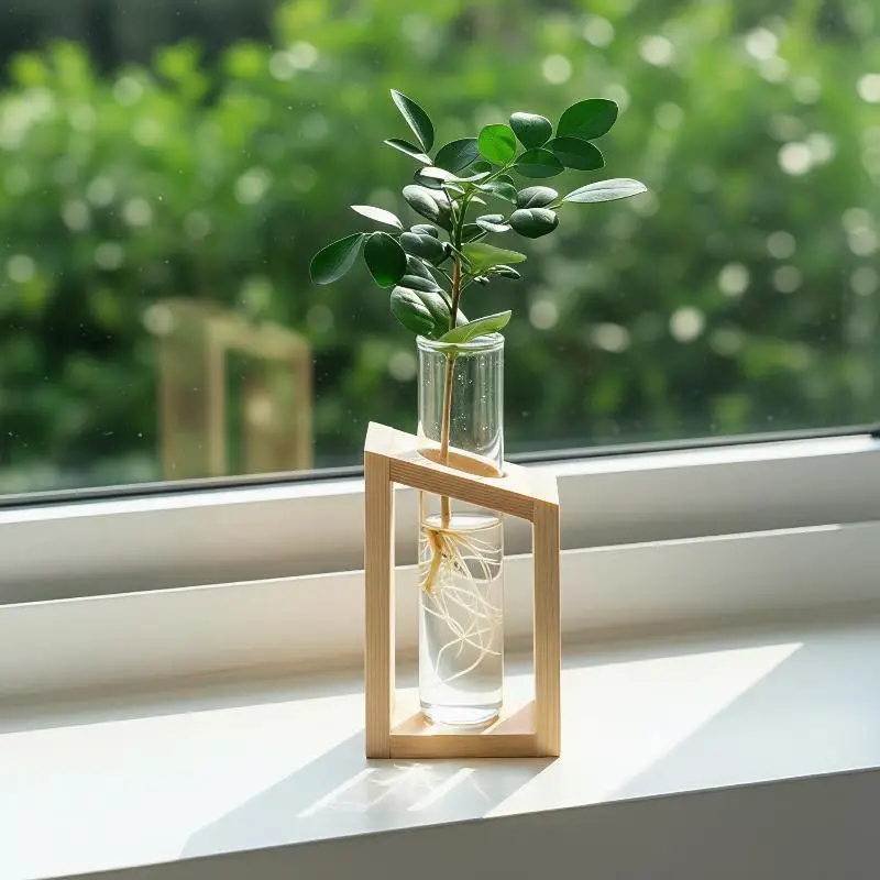 For Plants With Wooden Stand Terrarium Office Home Desktop Decor Test Tube Glass Vase Plant Propagation Station Hydroponic Vases