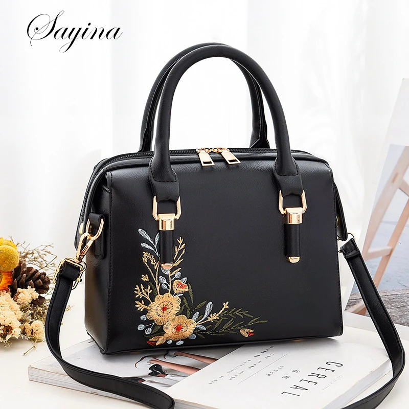 

Luxury Embroidered Handle Bags for Women PU Leather Shoulder Crossbody Bag High Quality Messenger Handbag Middle-aged Mommy Bag