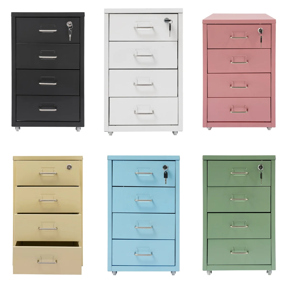 4 Drawer Rolling File Cabinet, 6 Colors Storage Cabinet With Label Card Slot, 4 Wheels Organizer For Office Home