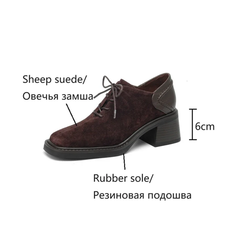 NUOVE scarpe da donna primavera/autunno punta quadrata tacco grosso scarpe casual scarpe in pelle scamosciata di pecora per donna pompe da donna stringate retrò