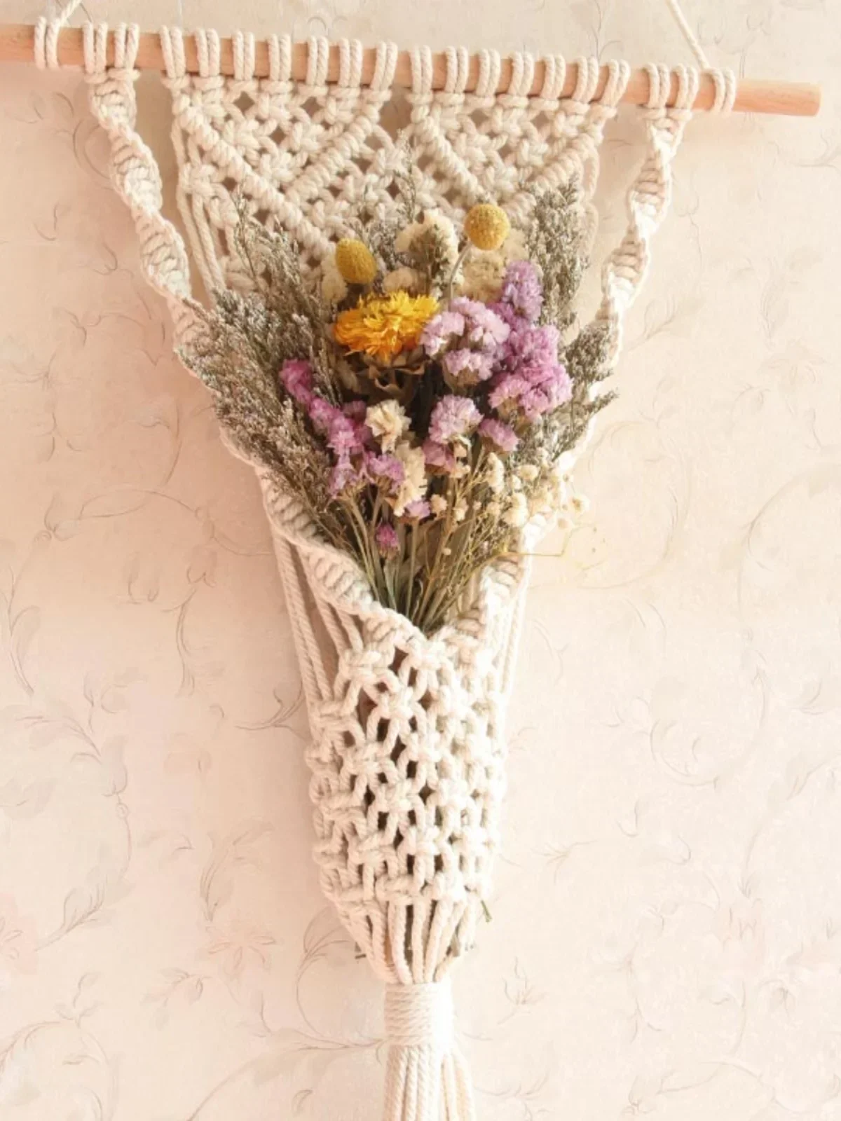 Hand-woven tapestry flower basket decorative hanging pocket flower pocket DIY material package Bohemian home wall storage