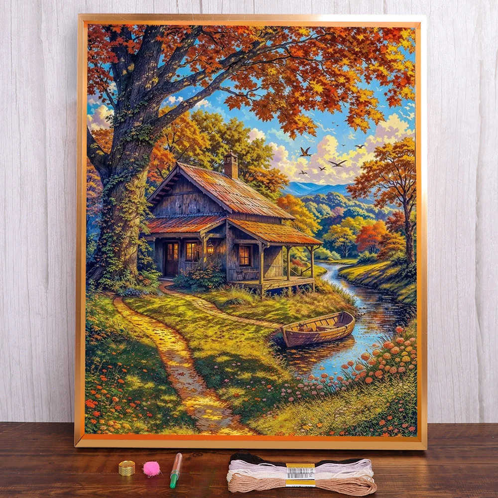 

Landscape Wooden House Printed 11CT Cross-Stitch DIY Embroidery Patterns Sewing Needlework Hobby Handmade Gift Magic Different