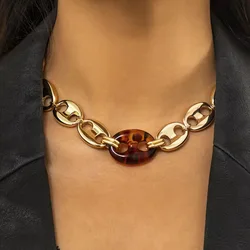 2026 Hip Hop Trendy Clavicle Necklace for Women Egirl Simple Pig Nose Buckle Chain Golden Coffee Beans Necklace  Ins Party Gifts