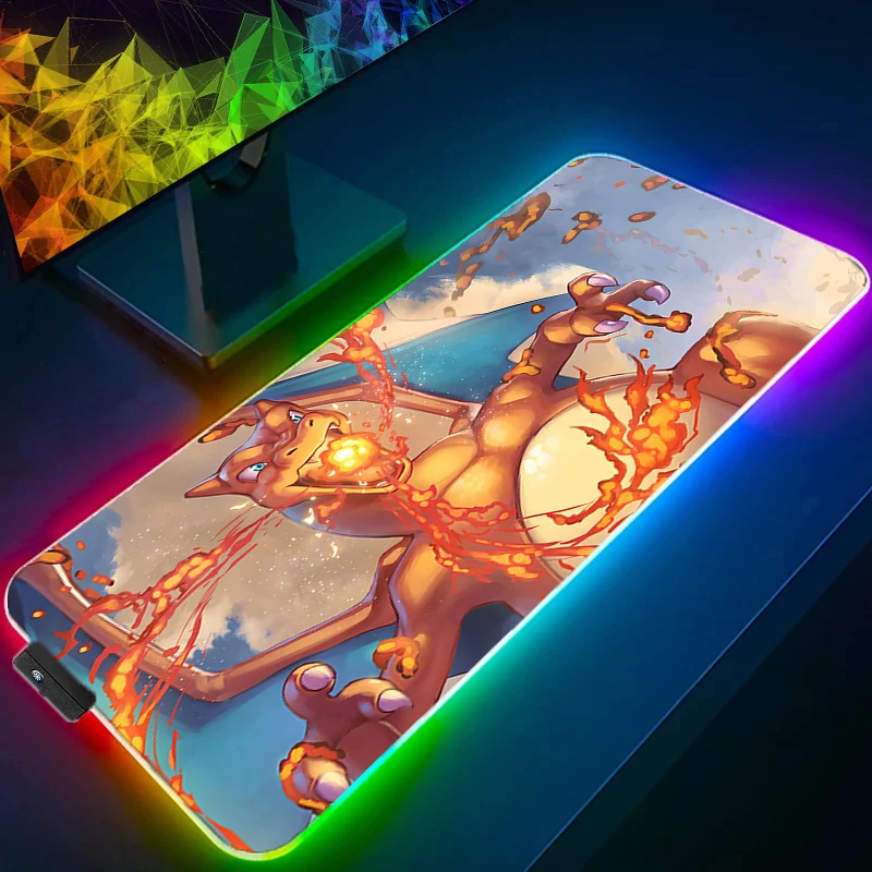 LED Light Desk Mat XXL Computer P-pokemon Eevee Mousepad Backlight Keyboard mat Table Mause Gaming Mouse Pad RGB Carpet