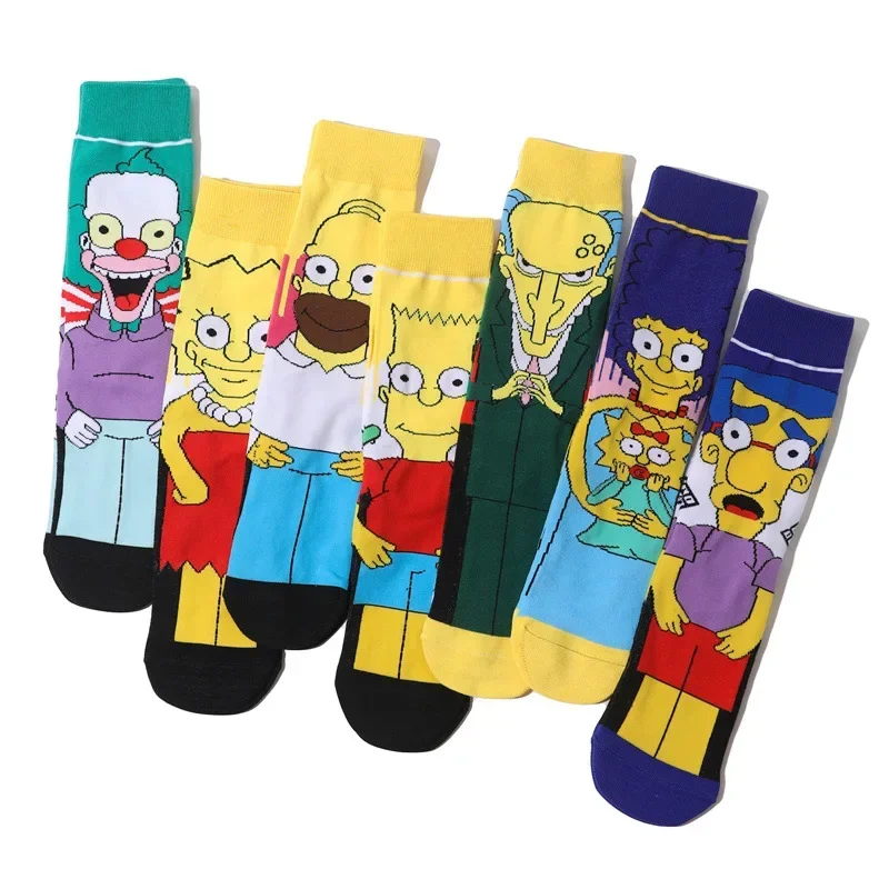 1 Pair The Simpsons Funny Autumn Women Men Socks Cartoon Personality Skateboard Socks Anime Middle Tube Cotton Unisex Socks