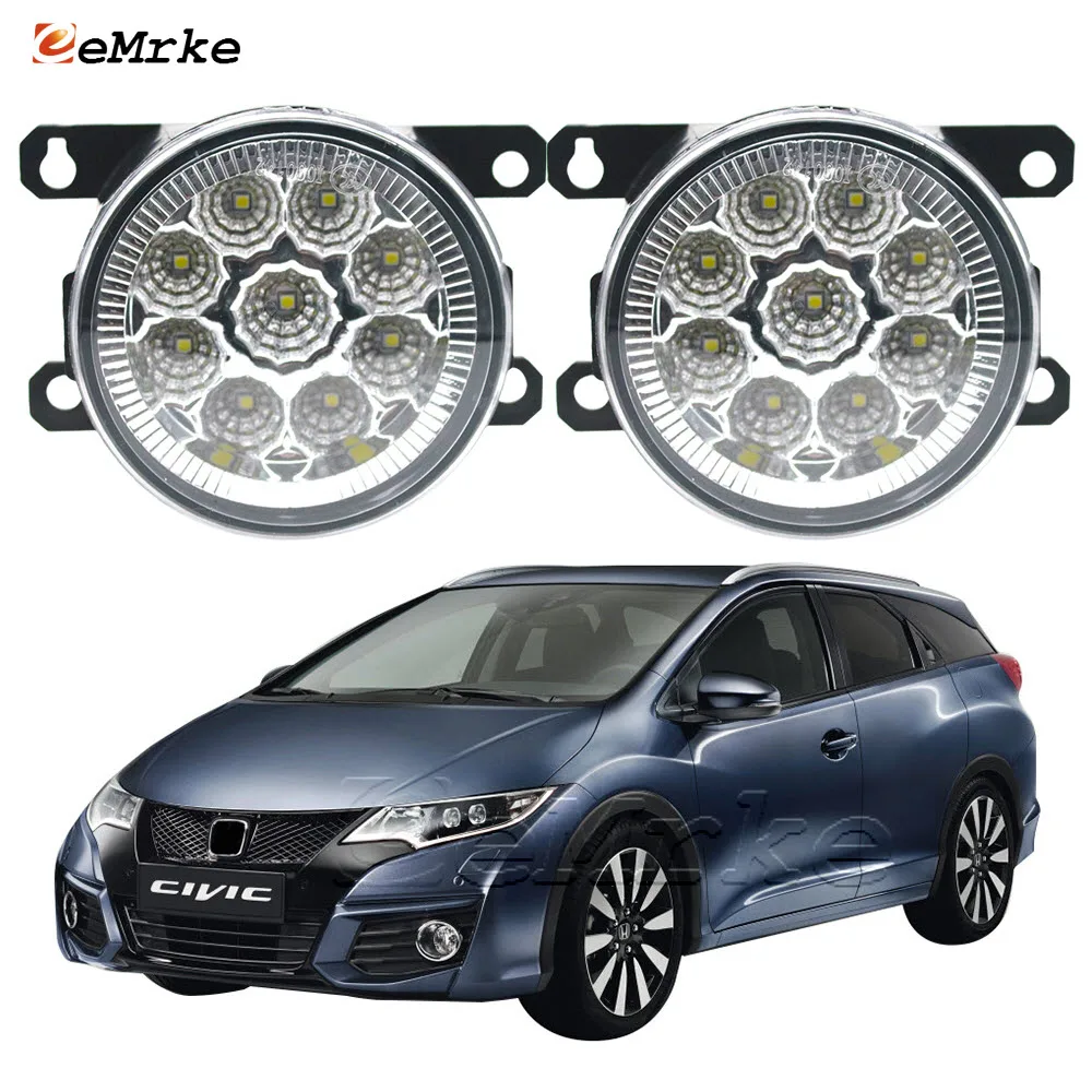 2 PCS 9-Pieces LED Car Fog Lights Lamp for Honda Civic IX FK MK9 Tourer Hatchback 2015 2016 2017 H11 Halogen DRL Daylight