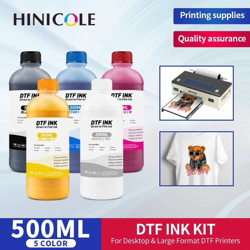 HINICOLE 500ML DTFインク 5色 Epson L1800 L800 L805 I3200改造プリンター用 DTFインク DTF転写フィルム PETフィルム