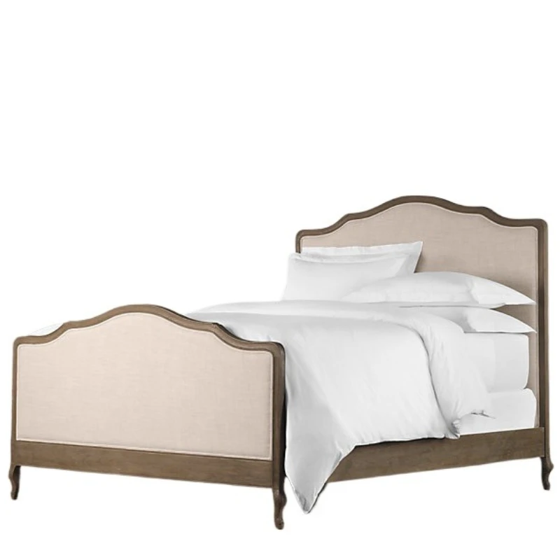 

Original single furniture British classical solid wood bed French country retro carved American simple linen bed