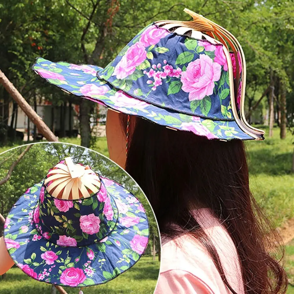 

Portable Wide Brim Fan Hat Women Foldable Sun Protection Folding Travel Beach Jewelry Gift Durable