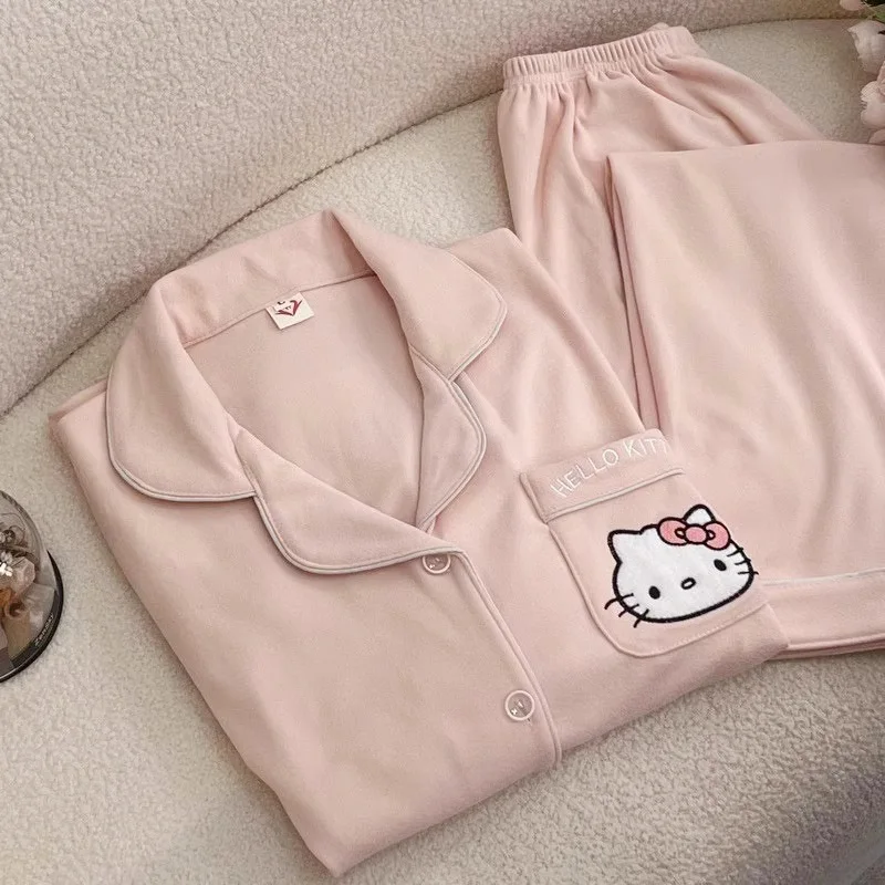 

Hello Kitty Velvet Sleepwear Women's Autumn and Winter Coral Velvet Plus Thick Long Sleeve Spring and Autumn Home Furnishing Set