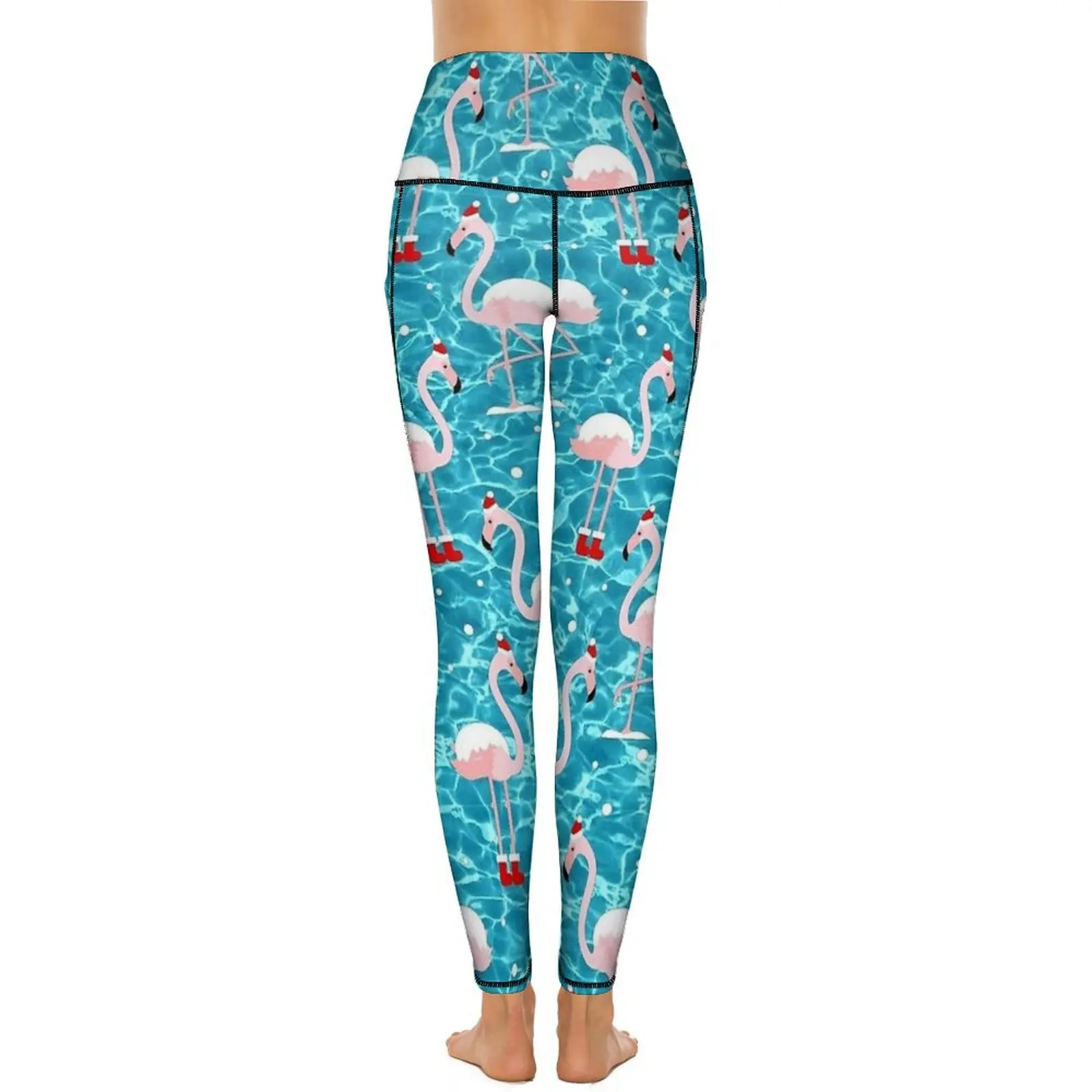 คริสต์มาสSanta Flamingo Xmasกางเกงโยคะกระเป๋ากางเกงขายาวเซ็กซี่Push Up VintageโยคะกีฬาLegging Quick-Dry Graphic Gym Leggins