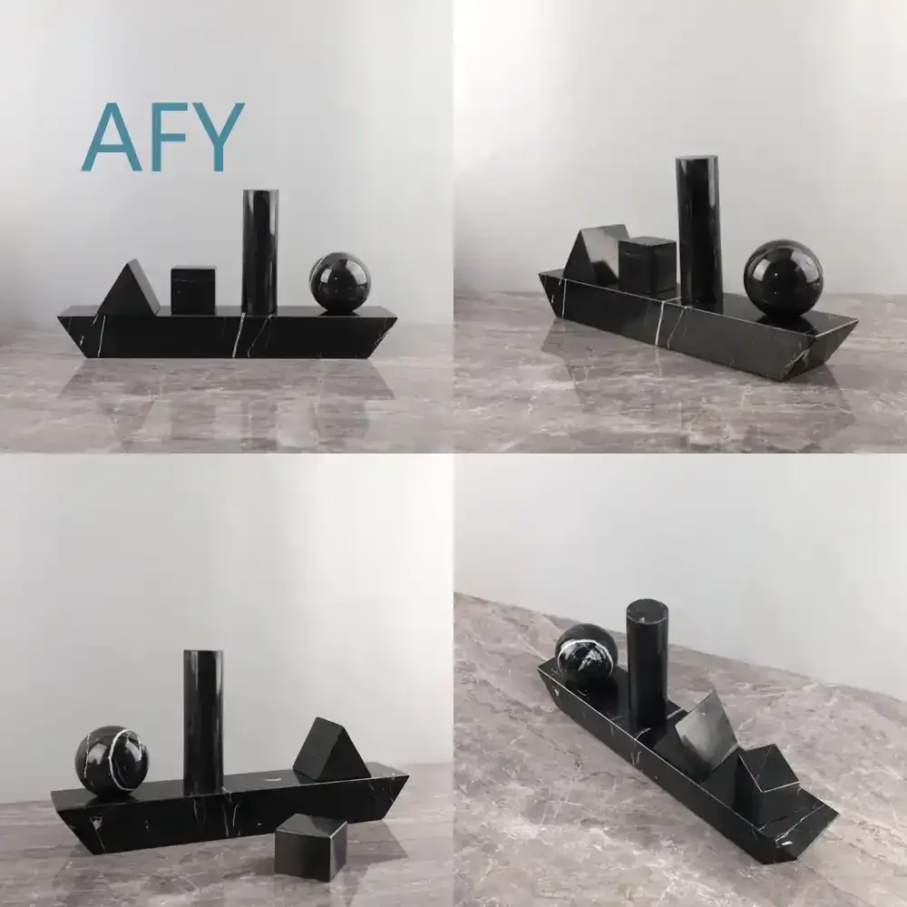 Modern Simple Wabi Sandy Wind Natural Marble Geometric 3D Ship Art Ornament for Porch Study Home Decor Accessories for Living