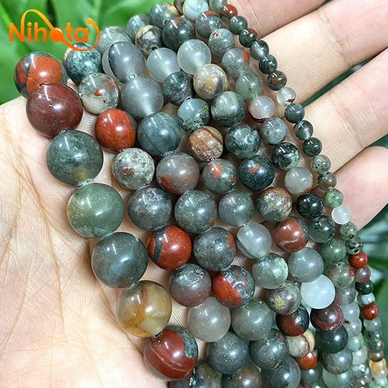Natural Smooth African Blood Stone Round Loose Beads 15'' Strand 4/6/8/10/12MM For DIY Making Jewelry Rings Bracelet Necklace