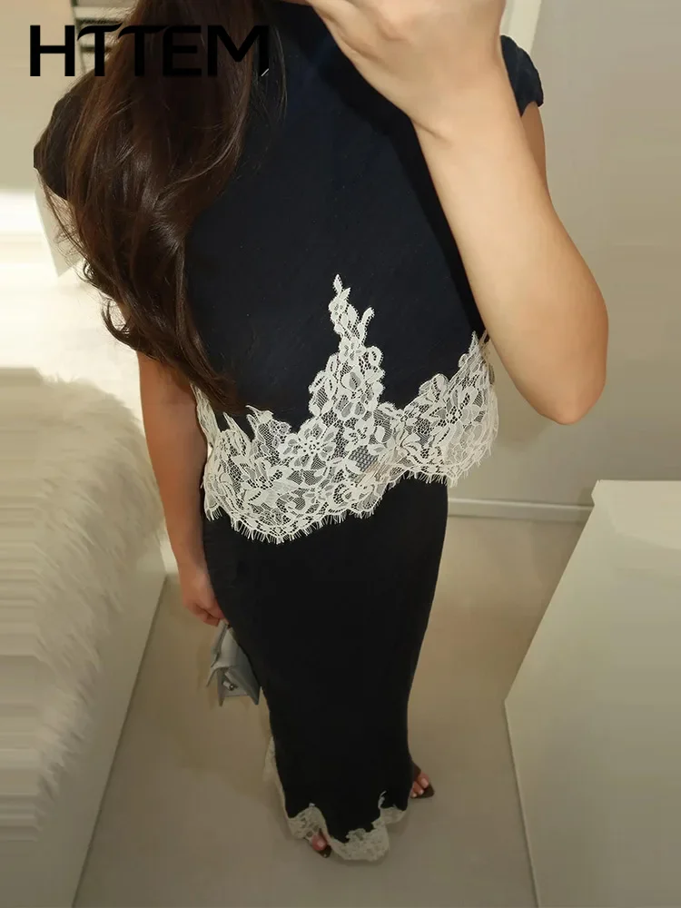 Lace Patchwork Women's Top Skirts Set Elegant Sleeveless Top Hip Package Skirt Lady Sets 2026 Summer Autumn Black Women Outfits