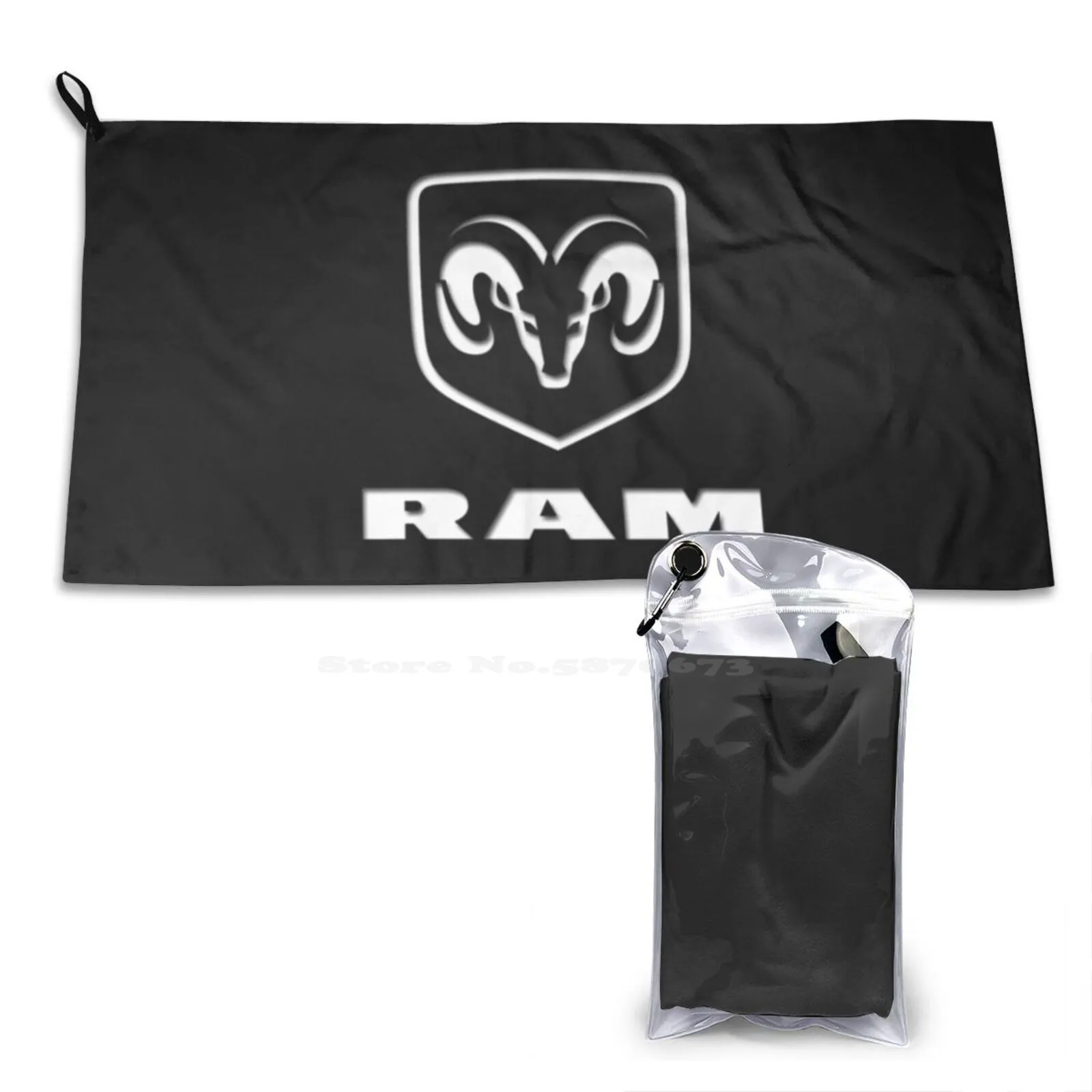 Ram Logo-White / Black Background Soft Bath Towel Washcloth Outdoor Ram Logo 1500 White