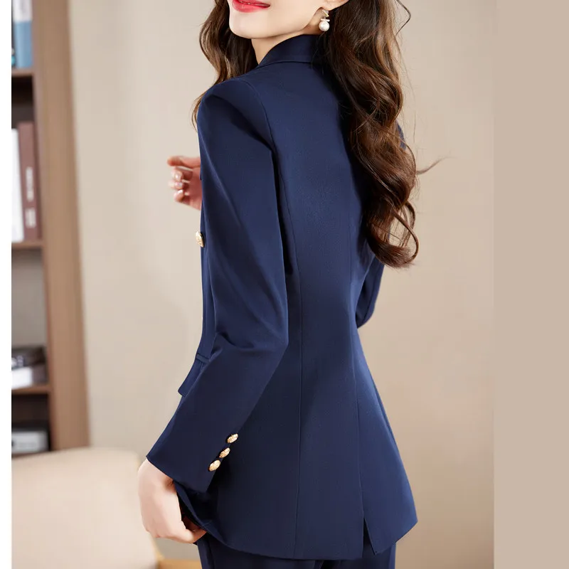 NAVIU-Ensemble Blazer et Pantalon Slim pour Femme, Vêtements de Travail pour Dame, Mode Professionnelle, Formelle, Affaires, Bleu Marine, Nouveau,