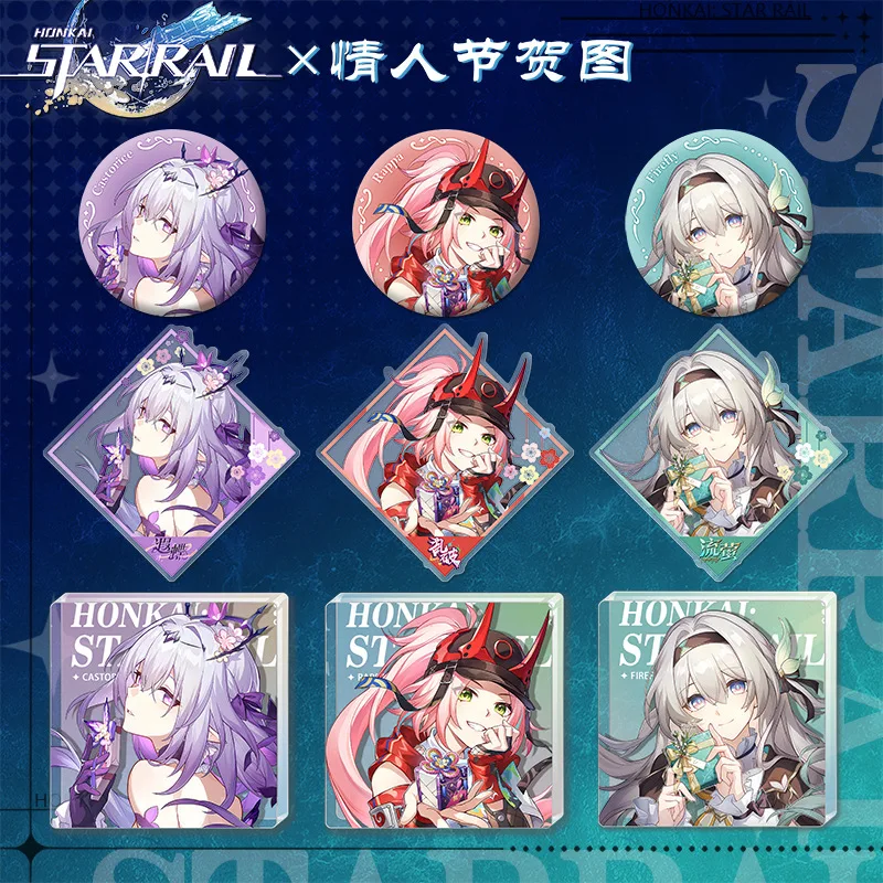 

Game Honkai Star Rail Brooch Valentine's Day 75mm Big Badges 9mm Acrylic Figure Stand Castorice Firefly Rappa Gifts