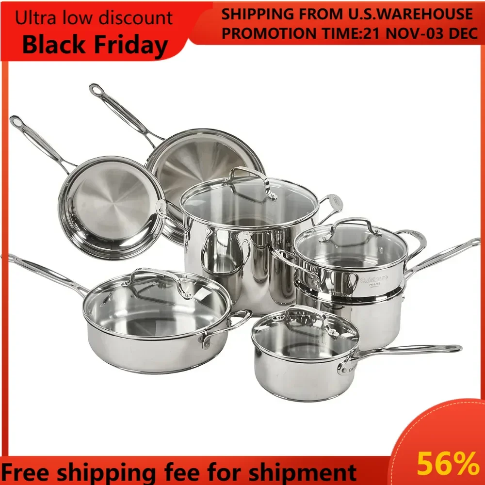 

11-Piece Cookware Set Non-stick Cookware for Kitchen Accessories Chef's Classic Stainless Steel Collection 77-11G Pot Utensils