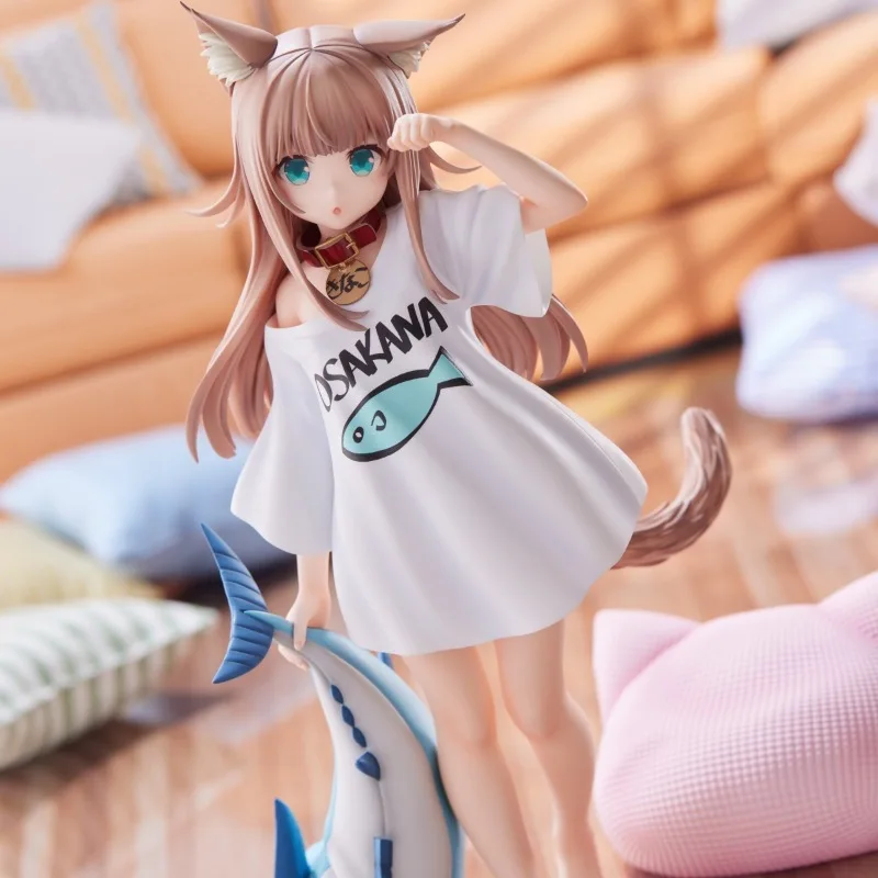 Meine Katze ist ein süßes Mädchen goldener Kopf Morgen stehende Statue Action figur Schreibtisch Sammler Anime Modell Spielzeug Figuren Geschenk 18cm