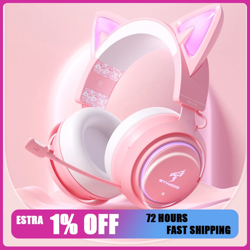 

Somic GS510 геймерские наушники с микрофоном кошачьи уши RGB свет красочная милая гарнитура с шумоподавлением игровые наушники для девочек Gif