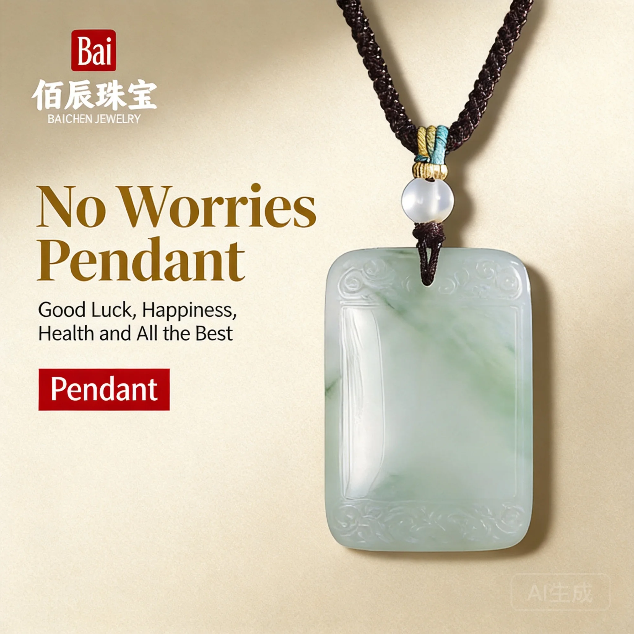 Chinese Style Good Luck Blessing Tianshan Ice Green Golden Silk Jade Plain Peace Worry Free Pendant Necklace Unisex Fortune Attr