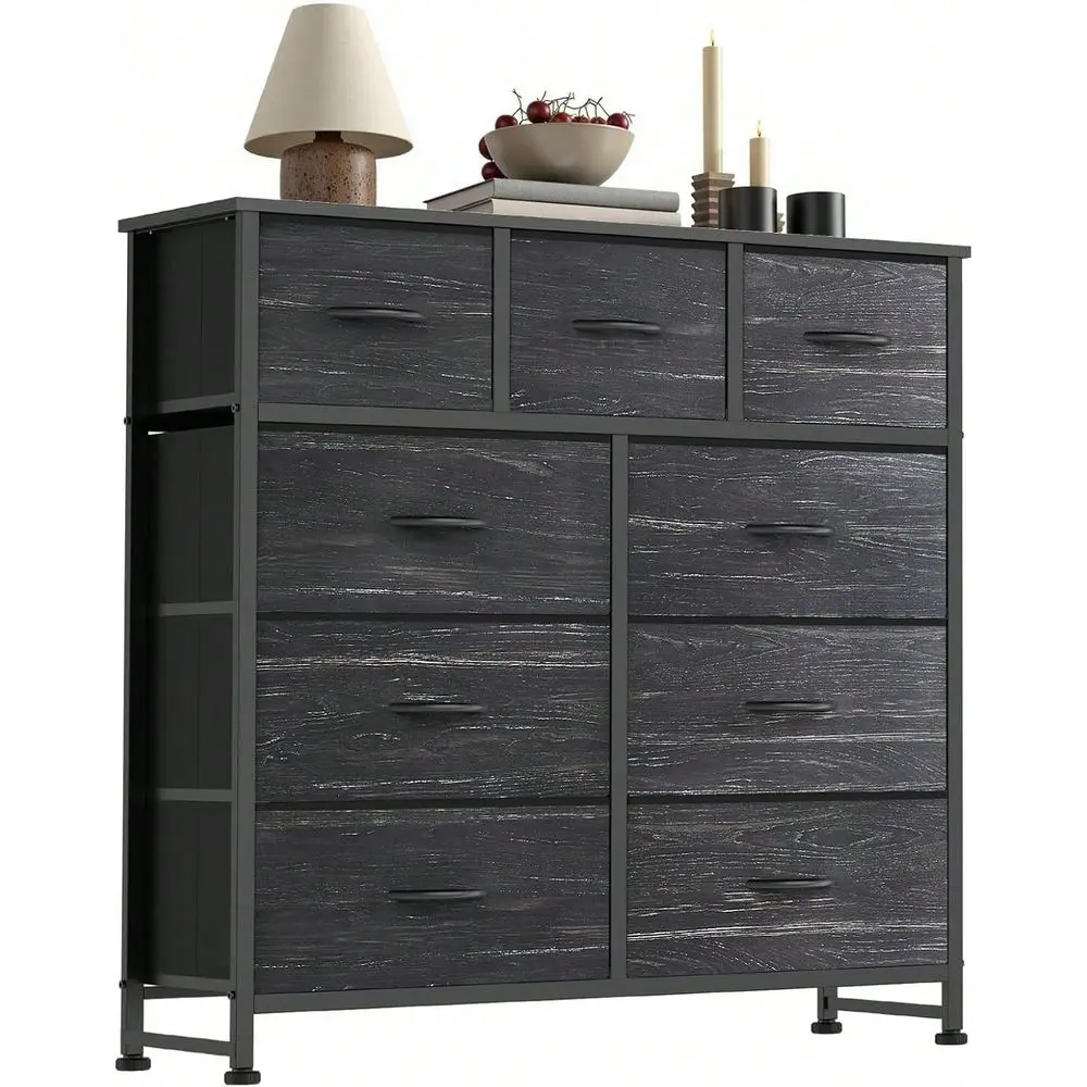 

9Drawer Dresser, Fabric Storage Tower For Bedroom, Hallway, Entryway, Closet, Tall Chest Organizer Unit With Fabric Bins, Steel