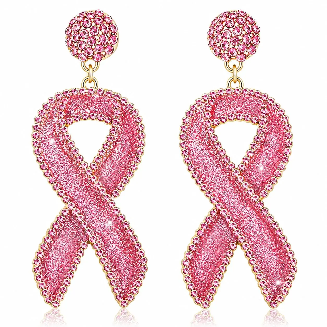 Breast Cancer Earrings for Women Rhinestone Pink Ribbon Drop Earring Breast Cancer Awareness Jewelry Gift Accessories