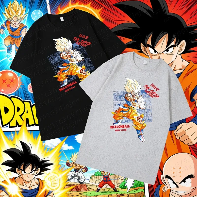 2026 Sommer Dragon Ball 100% Baumwolle Bedrucktes T-Shirt für Herren – Neu, Anime-Motiv, Bequem und Atmungsaktiv, Übergröße, Lässig, Locker