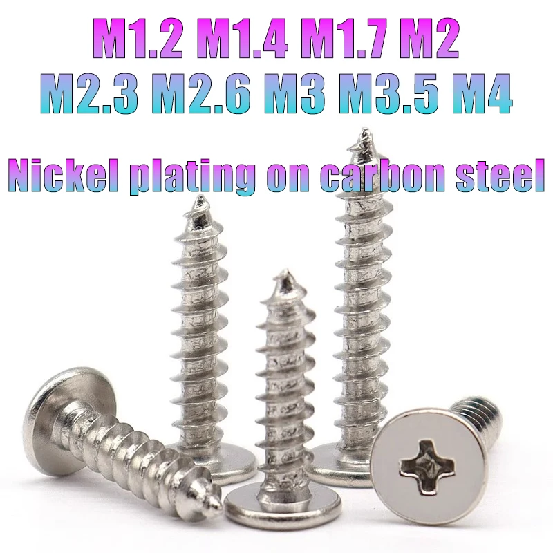 Nickel-plated Cross Phillips Super Ultra Thin Flat Wafer Head Self-tapping Wood Screw M1.2 M1.4 M1.7 M2 M2.3 M2.6 M3 M3.5 M4