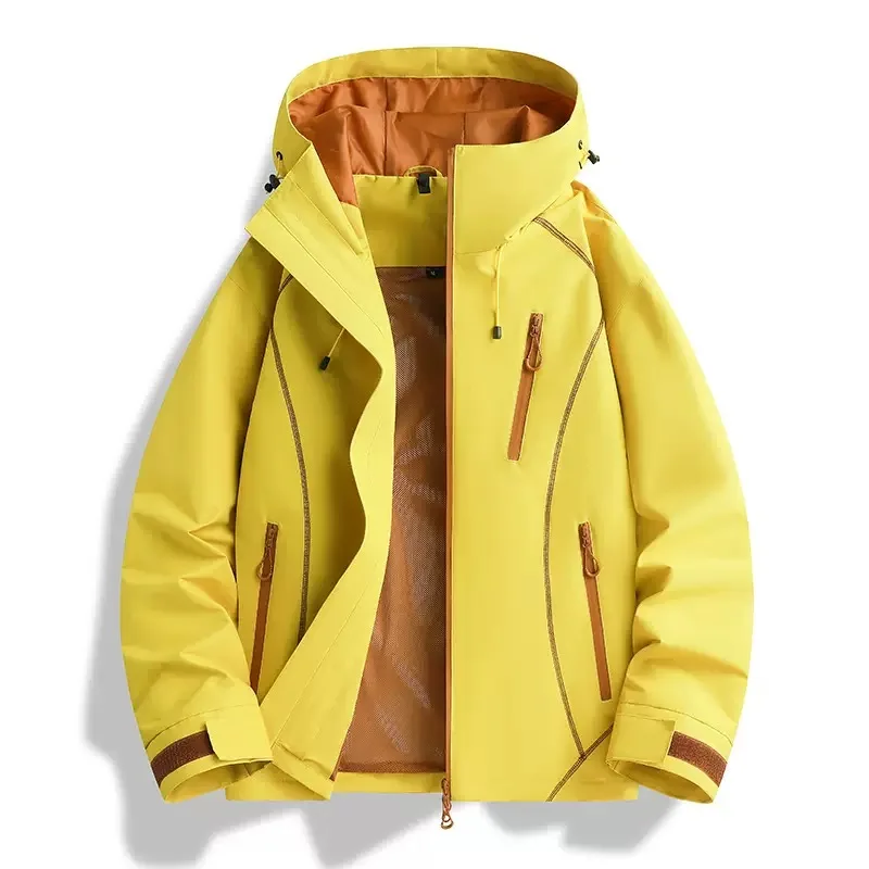 Spring and Autumn Fashion Solid Color Outdoor Sports Hiking Waterproof Hooded Windbreaker Men's Casual Loose Plus Size Jacket