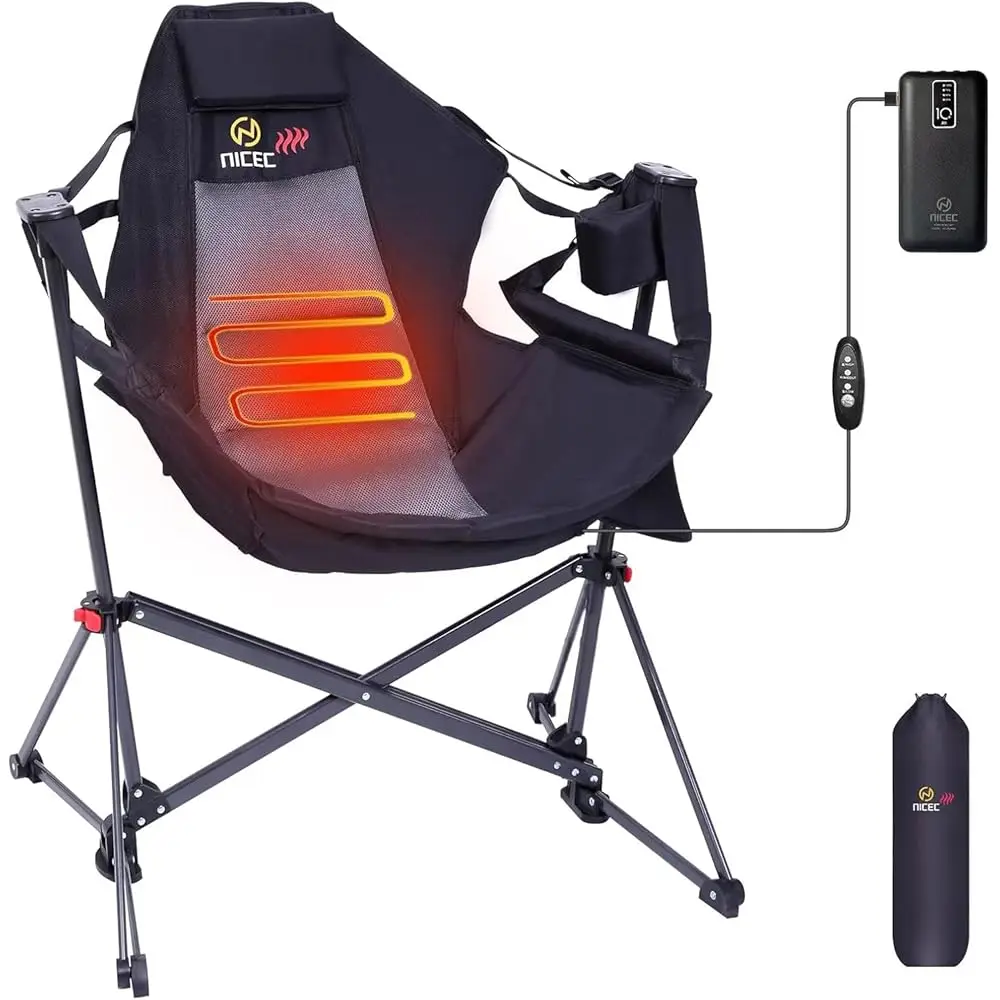 Silla de camping Hammo calentada, columpio, silla redonda plegable, silla de camping, Ba alta con soporte, portavasos, bolsillo lateral, pesada