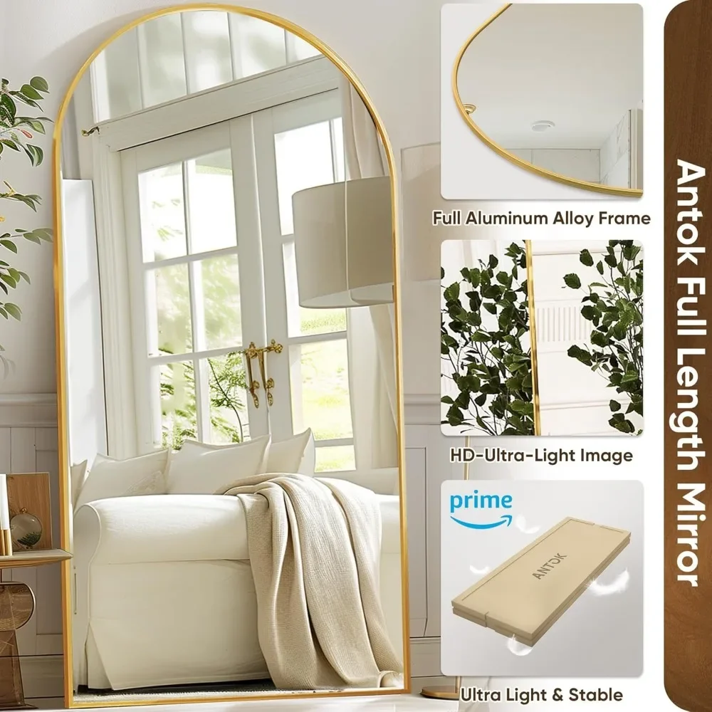 Comprimento total Arched Floor Mirror, Oversized Full Body Mirror, Standing Mirror com Stand, Independente, 81 em x 41 em