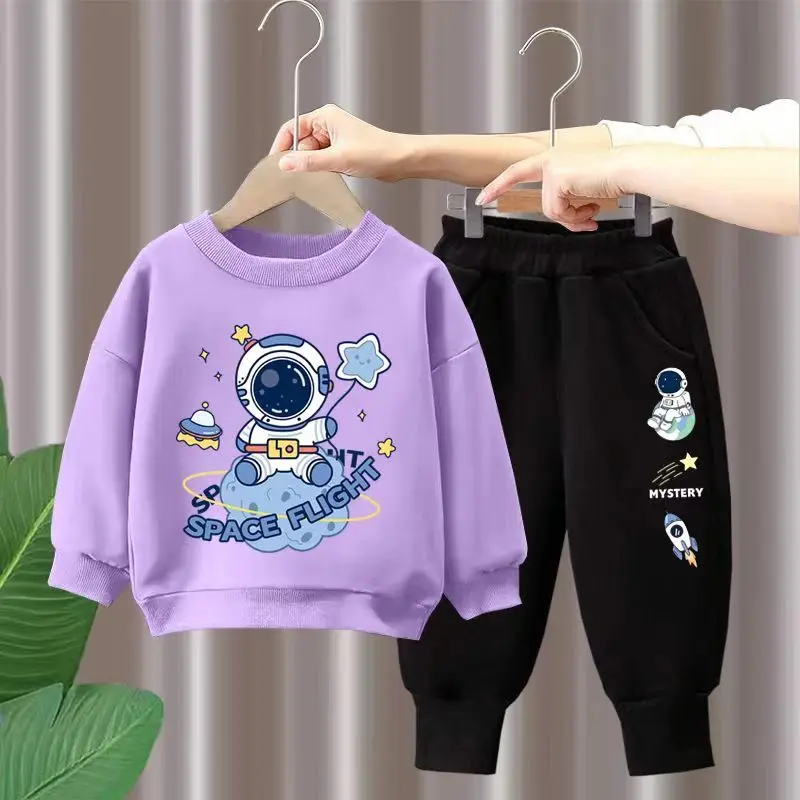 Autumn Children Boy Clothes Set Kid Girls Astronaut Printed Sweatshirts Pullover Top And Pants 2pcs Suit Long Sleeve Tracksuits