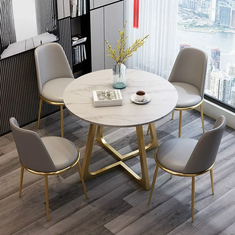 

TieHo Modern Marble Dining Table Chair Set Small Apartment Kitchen Furniture Dining Leisure Chairs Golden Round Table