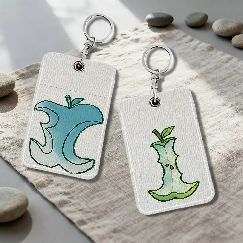 Green Line Apple Cartoon Sign Rectangle Keychain Card Holder, Badge Credit Card Holder, Student ID Card Holder, Bus Cards Cover