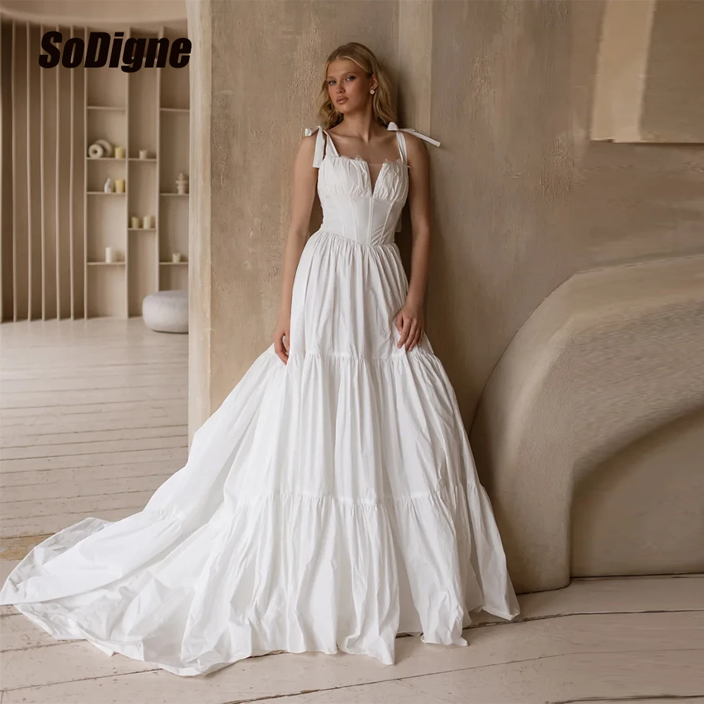 

﻿ SoDigne A-line Simple Taffeta Wedding Dresses Sleeveless Bridal Dress 2026 Boho Bride Gown vestidos de novia Customized