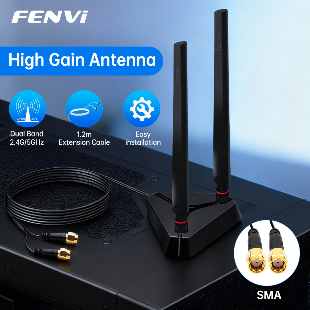 

FENVI High Gain Antenna Extended Base Dual Band 2.4G/5Ghz For AX210 AX200 BE200 WiFi Card PC PCI-E Adapter Wireless Router AP