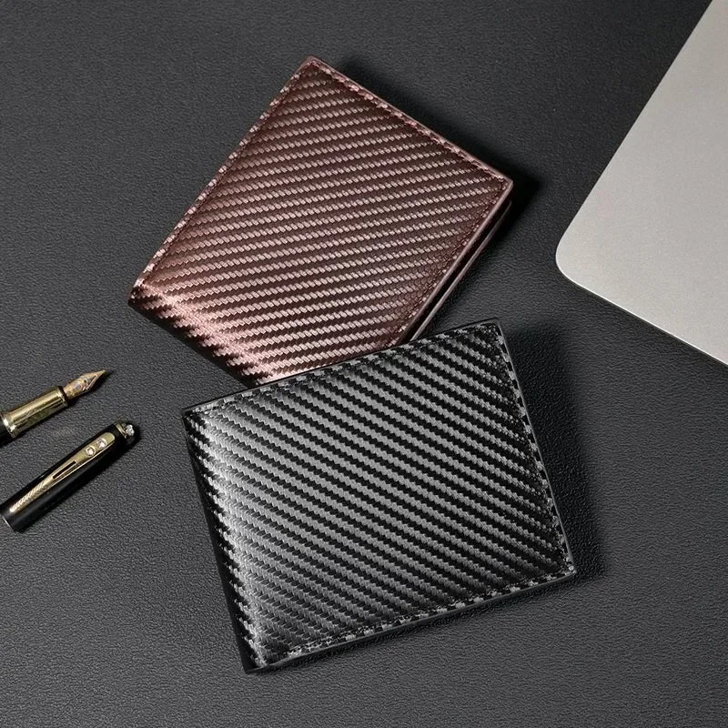 New Carbon Fiber Short Wallet Men\'s Card Bag Integrated Zipper Change Bag Holder Purses for Women carteras para mujer