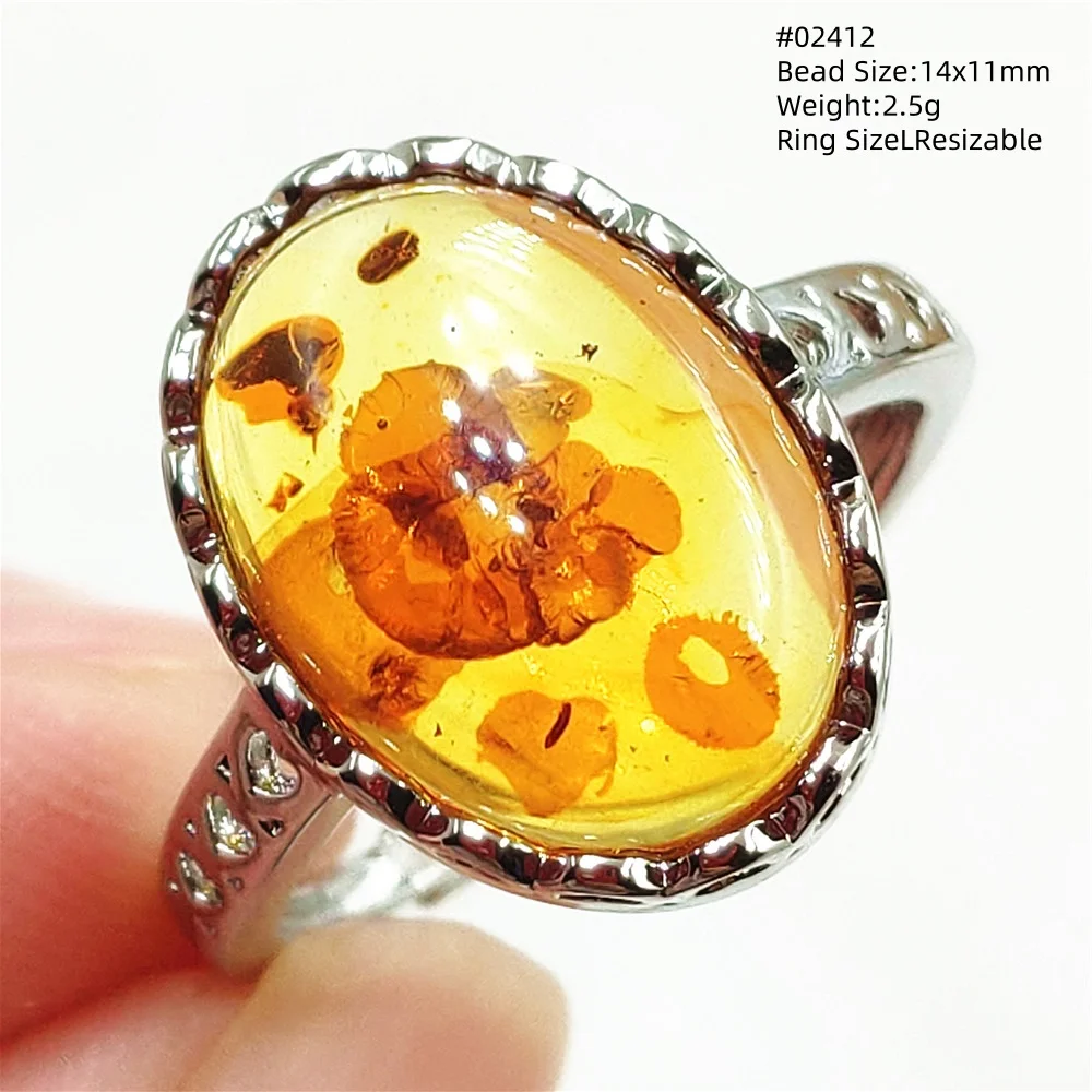 Natural Yellow Piebald Amber Adjustable RingGemstone 925 Sterling Silver Jewelry  Amber Ring For Women Men AAAAA