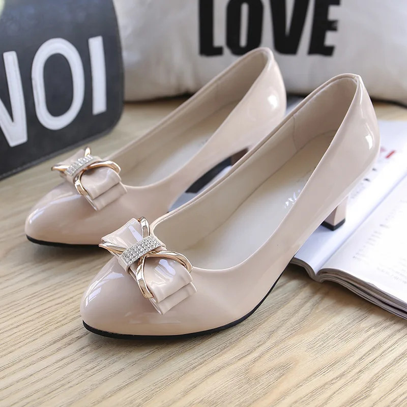 Fashion Women\'s Shoes Slip on High Heels Pointed Toe Chunky Sandals 2023 Sexy Pump Shallow Mouth Sweet Butterfly Knot Footwear