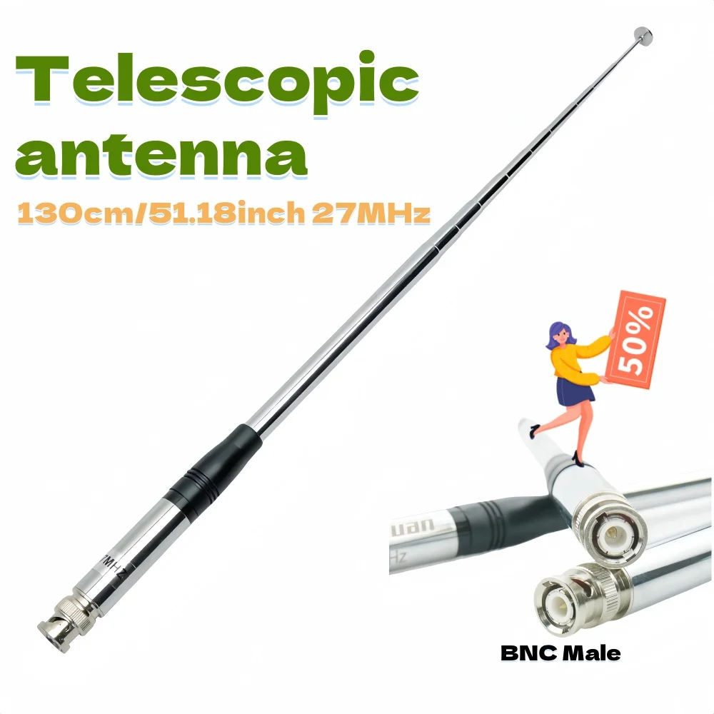 130cm/51.18inch 27MHz BNC Male Connector Telescopic antenna  Compatible With QYT CB-58 Cobra Midland Icom CB Radio Long Antenna