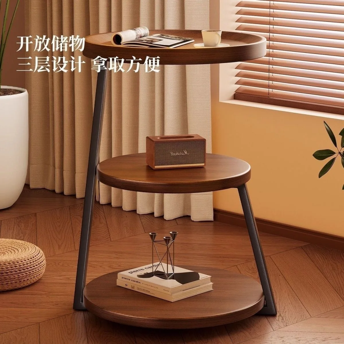 Bedside table Solid wood corner few round edges Bedroom bedside table Now round table Multi-layer shelf