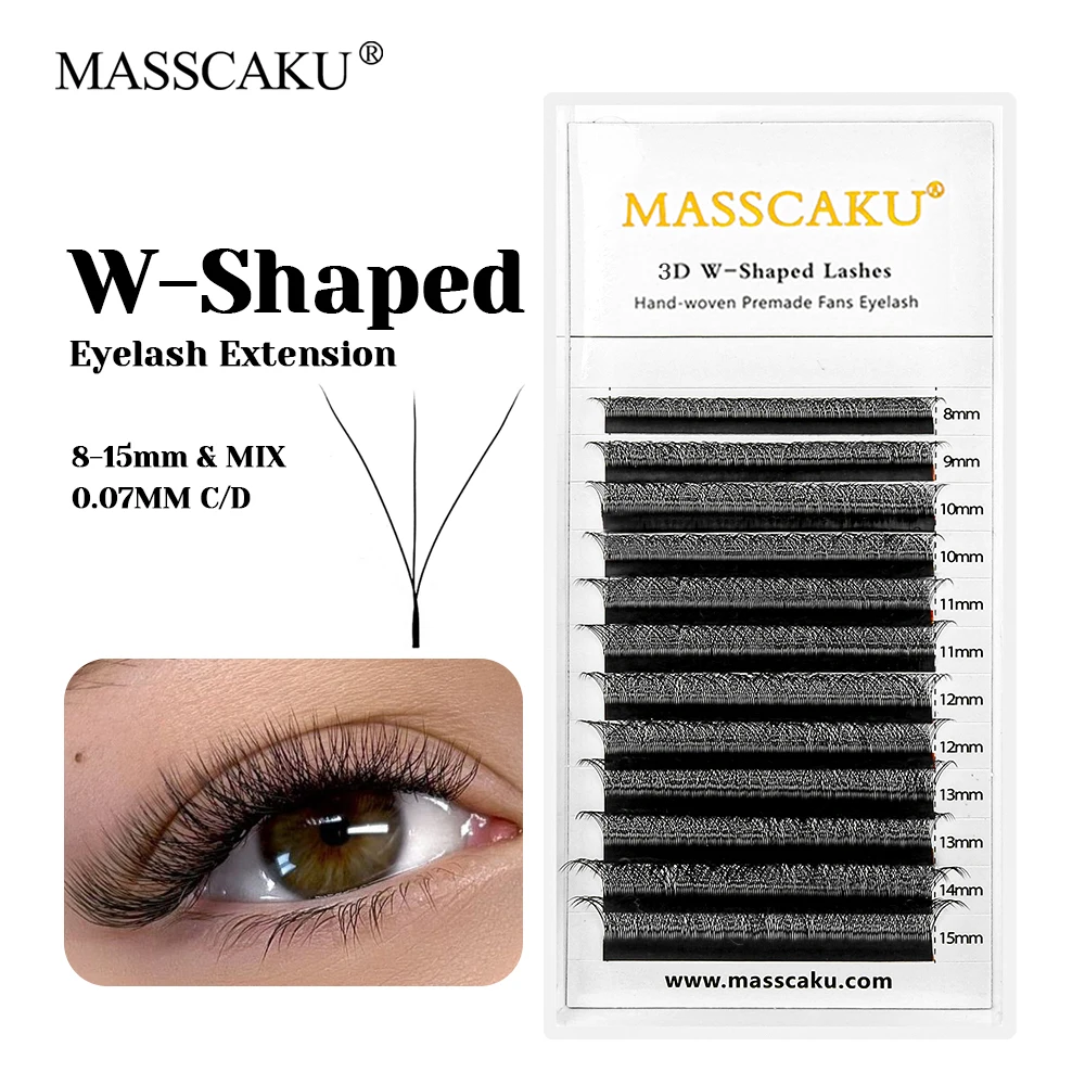 MASSCAKU ใหม่มาถึง C D Curl 8-15 มม.และขนาดผสม 3D/4D/5D W สไตล์ขนตากันน้ํา W รูป Premade แฟนขนตาแต่งหน้าเครื่องมือ