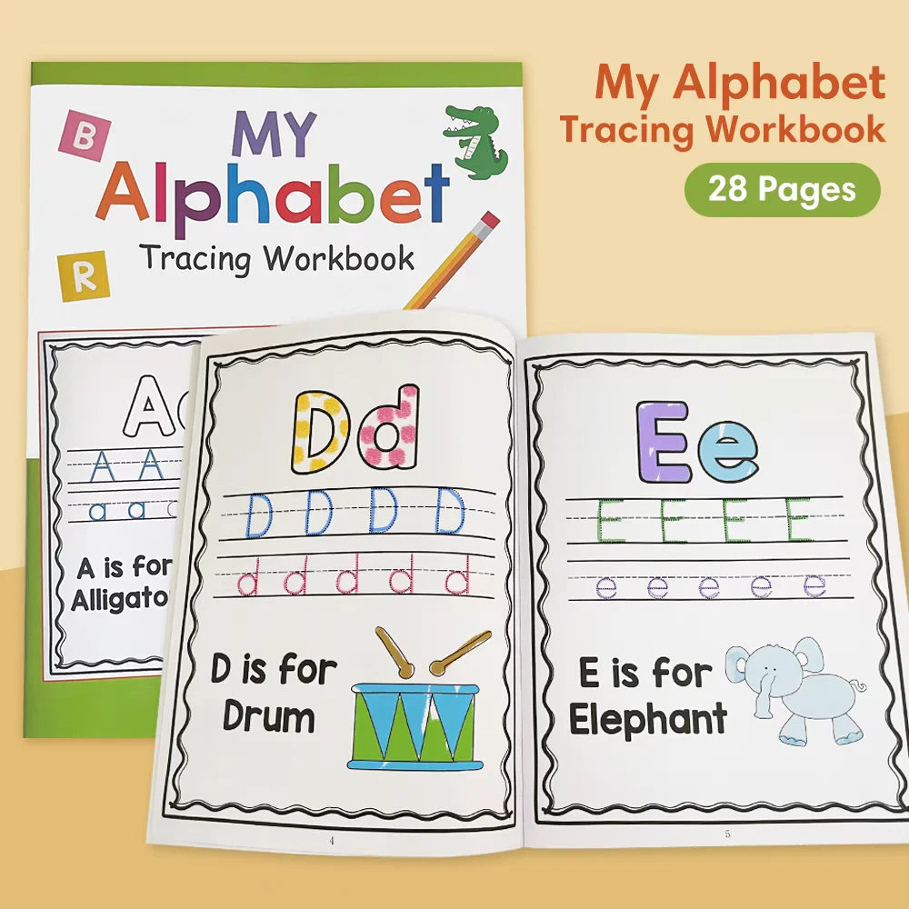 Libro de trabajo de práctica de rastreo del alfabeto de A-Z con letras de tamaño A4, libro para colorear de escritura de letras para preescolar y jardín de infantes Montessori