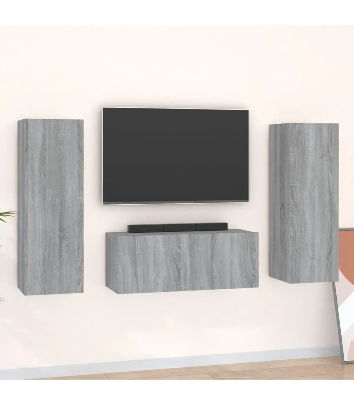 TV furniture Set for TV 3 PCs Sonoma gray plywood