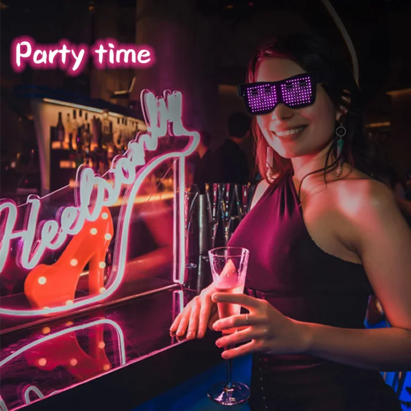 USB Charging Multicolor Party LED Glasses Disco Wine Bar Dynamic Flashing LED Glasses, Raves Bluetooth APP Customizable Light Up