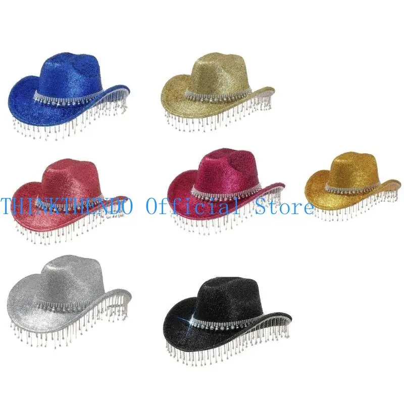 

652F Sparkling Cowboy Hats Heavy Crystal Rhinestones Hat for Bachelorette Party Cowboy Hats Bride Hat for Actor Actress