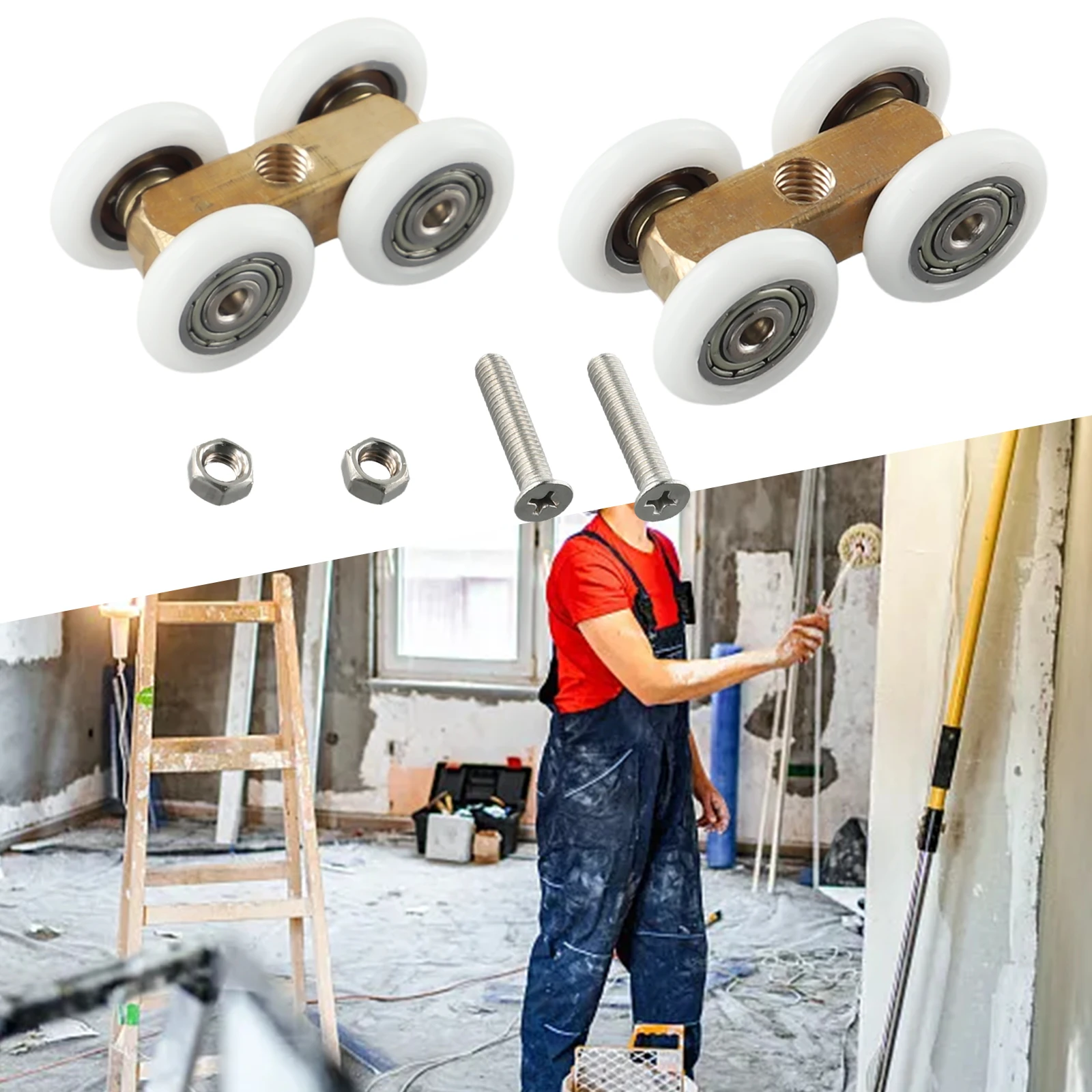 2Pcs Shower Room Copper Four-wheel Hanging Pulley Roller For Bathroom Glass Slide Door Waterproof Bearing Crane Toilet Door