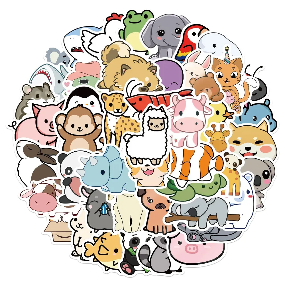 Kawaii Animal Stickers: 50-Count Waterproof Set for Kids